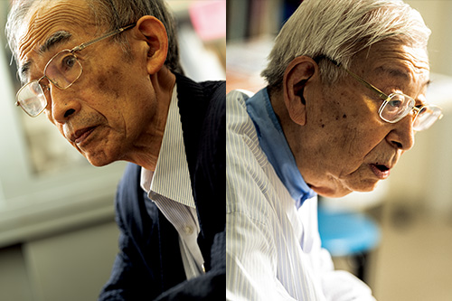 日本被団協の事務局次長(当時)・濱住治郎(はますみじろう)さん(写真左)と代表理事・田中聰司(たなかさとし)さん(写真右)