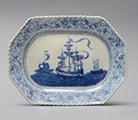 染付阿蘭陀船図長皿